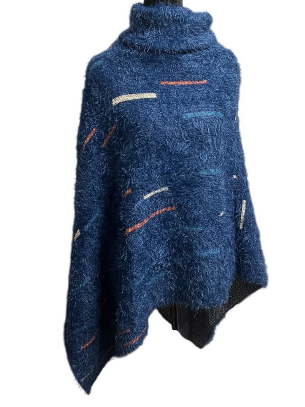 Cozy Blue Fuzzy Poncho Sweater - Turtleneck Shrug